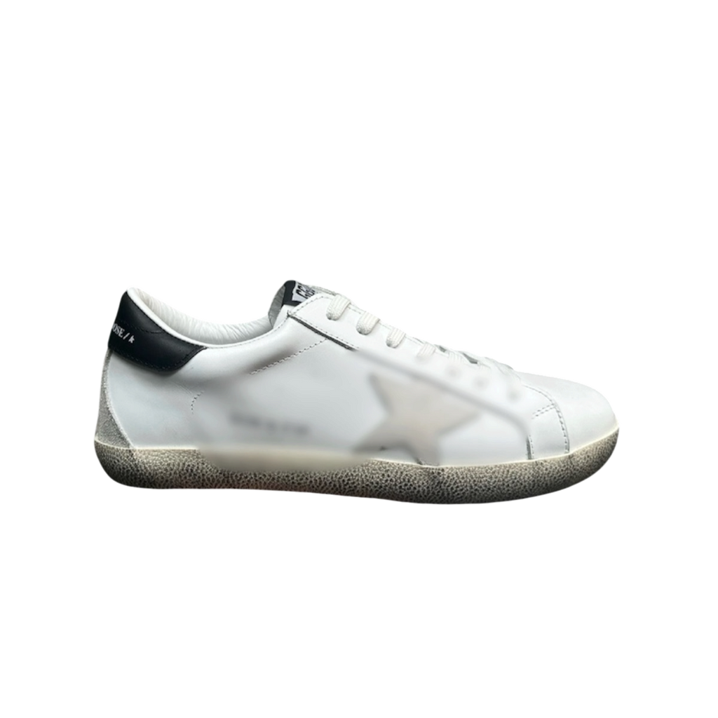 Gold gose White Leather Shoes